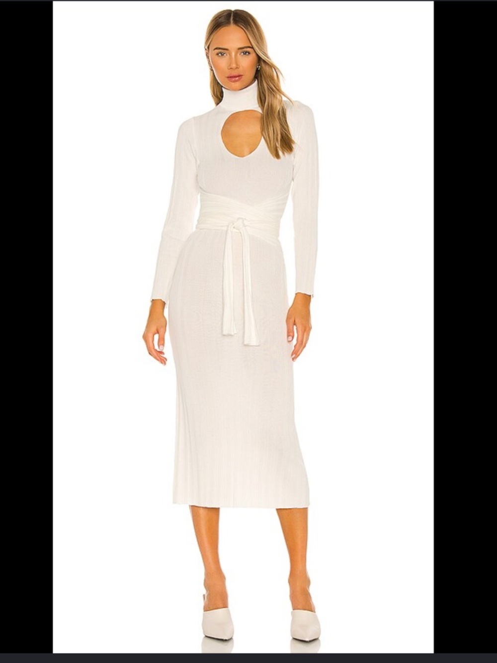 The Line by K Off-White Long Sleeve Keyhole Midi Dress NWT sz S